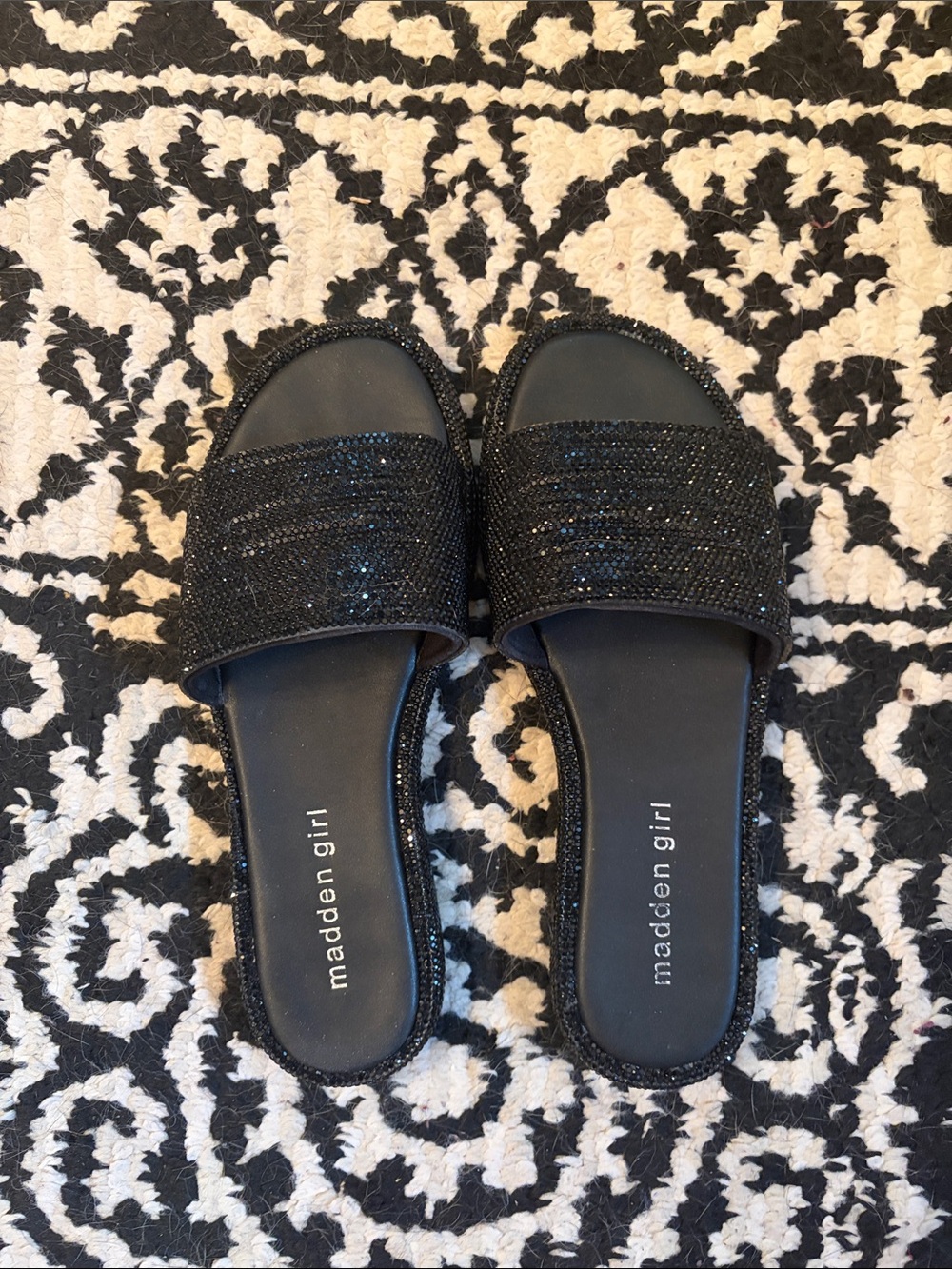 Madden Girl Black Sparkle Slide Mules